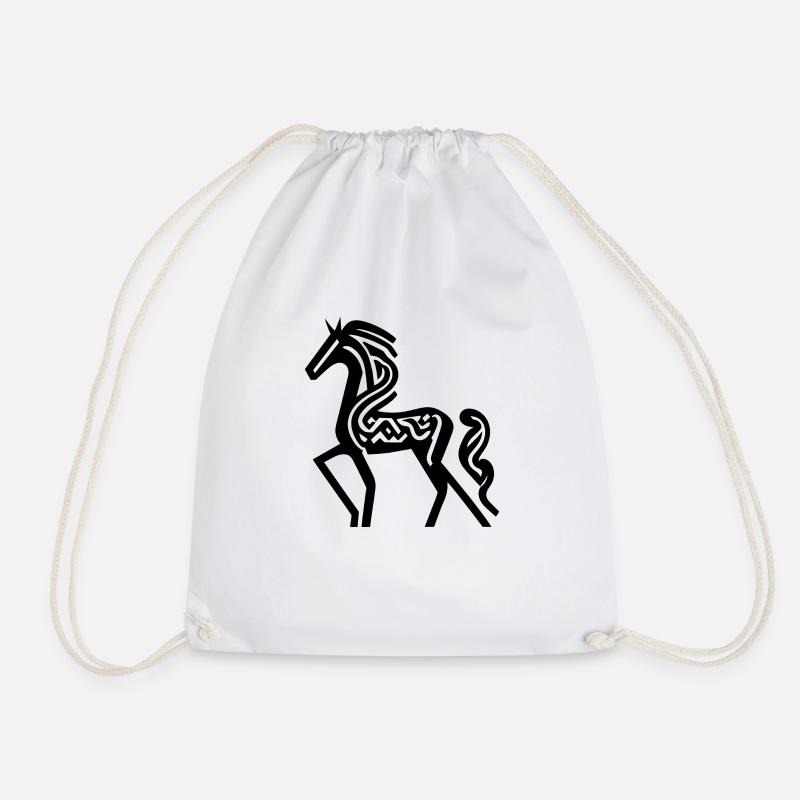 A Silhouette Patterned Horse - Drawstring Bag - white