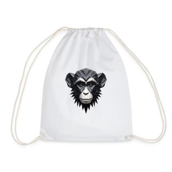 Monkey - Monochrome Geometric Monkey Portrait - Drawstring Bag - white - Front