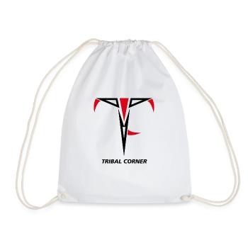Tribal Corner red and black logo - Drawstring Bag - white - Front