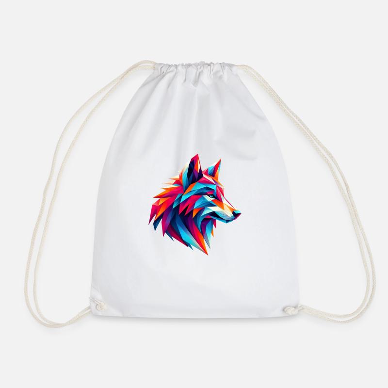 Polygon Wolf Art - Drawstring Bag - white