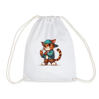 Cat Brat: V-sign - Drawstring Bag - white - Front