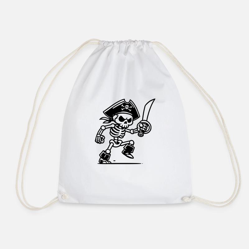 Pirate Skeleton with Saber - Drawstring Bag - white
