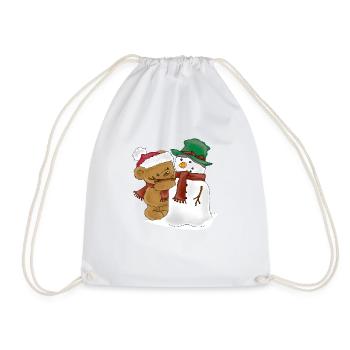Bear decorates snowman - Drawstring Bag - white - Front