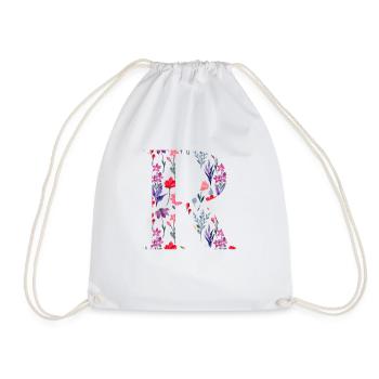 Floral personalised letter r - gift idea - Drawstring Bag - white - Front