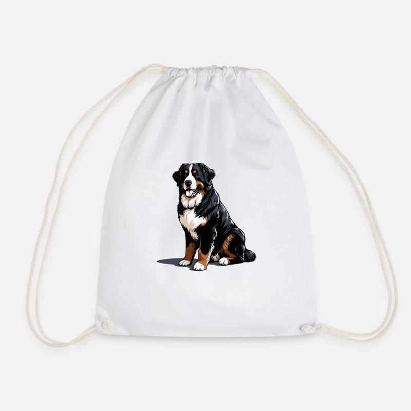Bernese Mountain Dog - Drawstring Bag - white