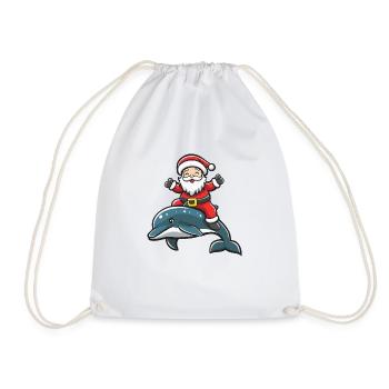 Dolphin Santa Claus Cartoon - Drawstring Bag - white - Front