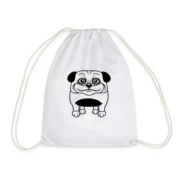 Dog Pug Small Cute Dick Love Happy Comic Fun - Drawstring Bag - white - Front