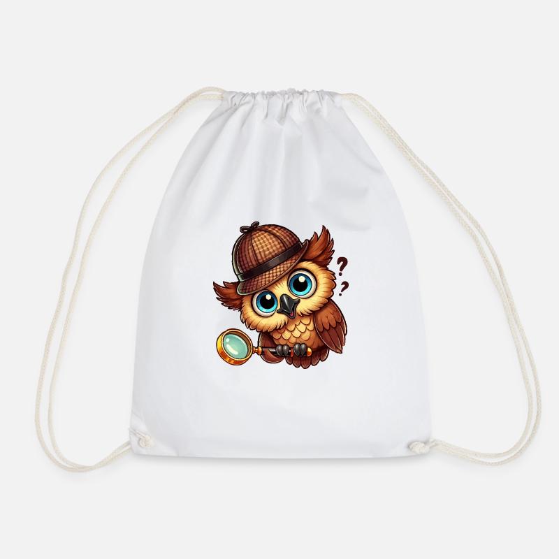 Detective Owl - Drawstring Bag - white