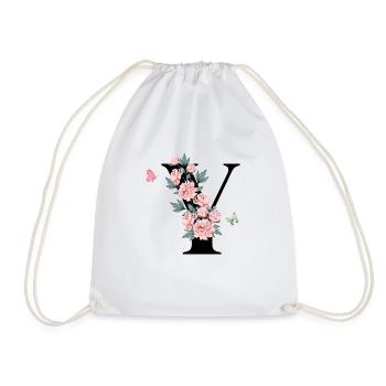 Letter and pink flowers - Drawstring Bag - white - Front