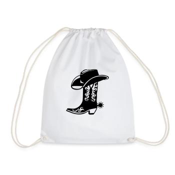 cowboy boot hat logo - Drawstring Bag - white - Front