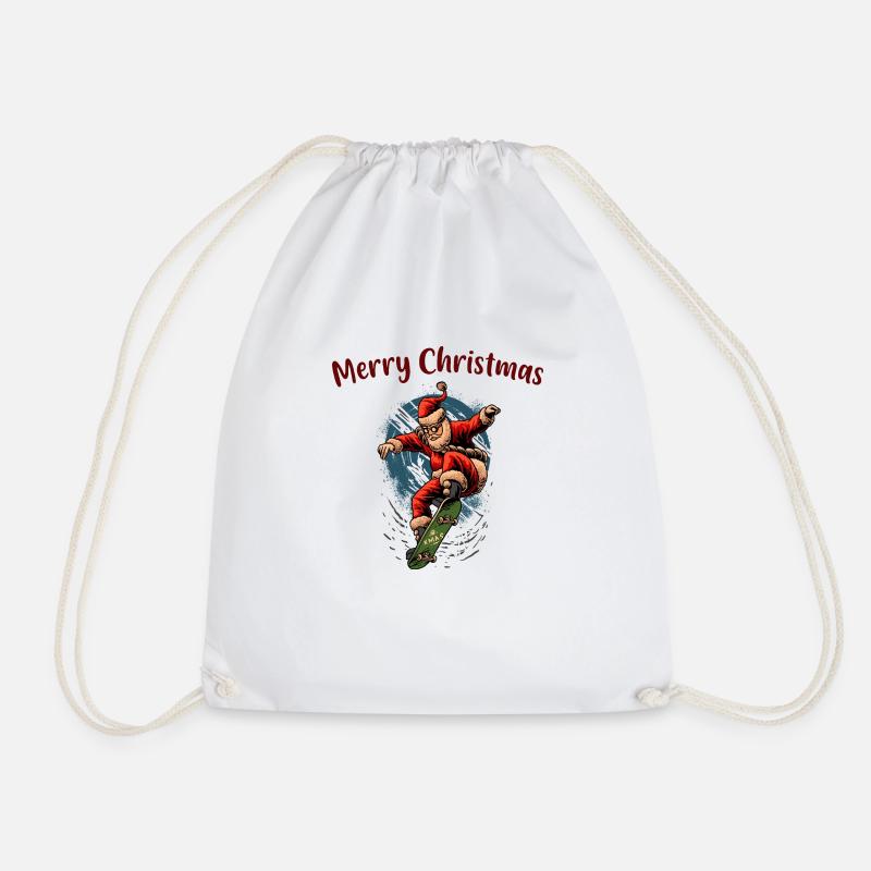 Merry Christmas skateboard, cool santa claus - Drawstring Bag - white