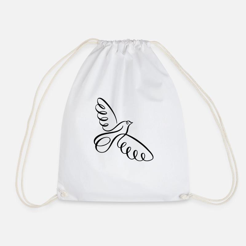 Pencil Line Art Bird - Drawstring Bag - white
