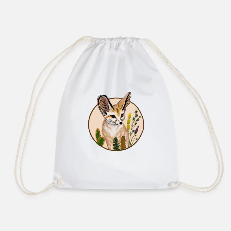 Fennec Fox Among Desert Flowers - Drawstring Bag - white