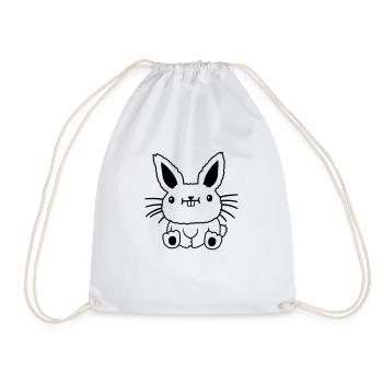 Kleiner sitzender kawaii Hase - Turnbeutel - Weiß - Vorne