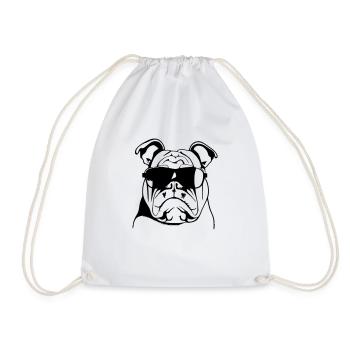 Bulldog dog dogs with sunglasses cool vector - Drawstring Bag - white - Front