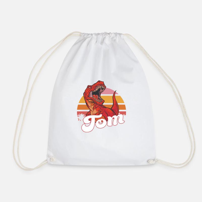 TOM - Beau prénom de garçon avec T-REX Dino - Sac de sport léger - blanc