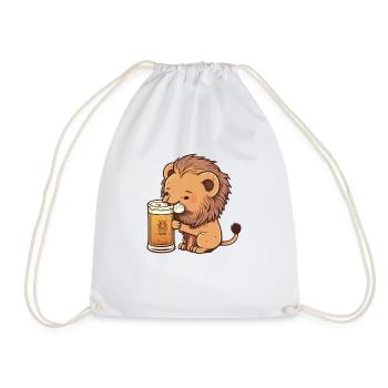 Doux petit lion avec bière - Sac de sport léger - blanc - Devant