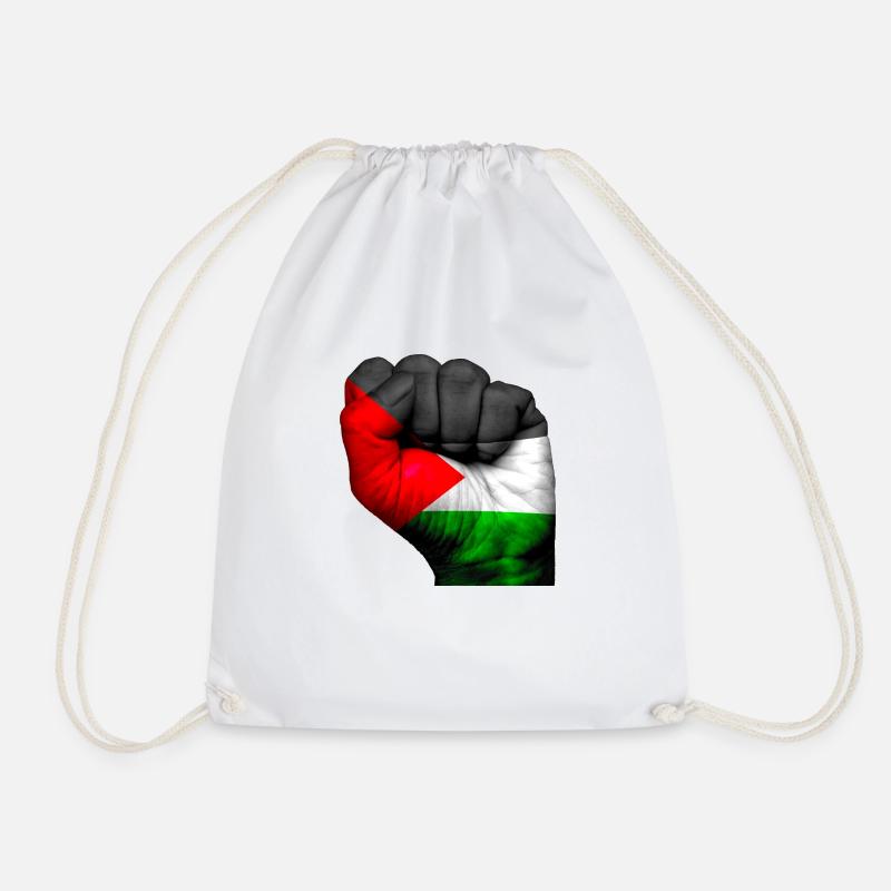 Fist Palestine - Drawstring Bag - white