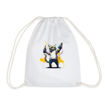 Cool cat with headphones and beer - Drawstring Bag - white - Front