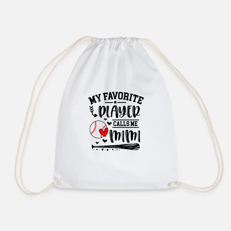 Baseball My Favorite Player Calls Me Mimi Heart - Drawstring Bag - white