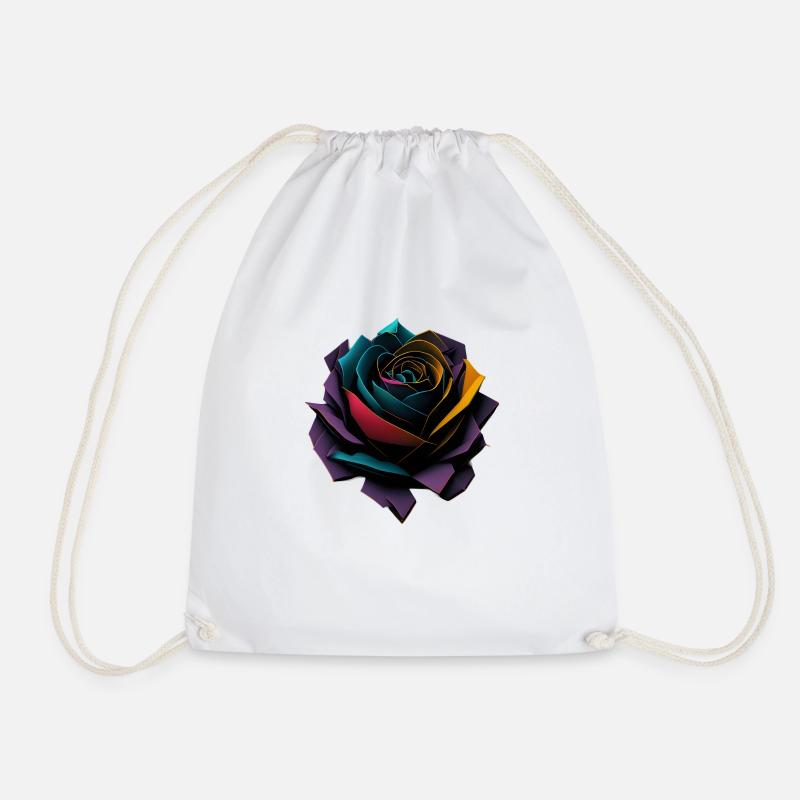 Geometric Rose - Drawstring Bag - white
