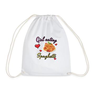 Fille mangeant des spaghettis, design drôle - Sac de sport léger - blanc - Devant