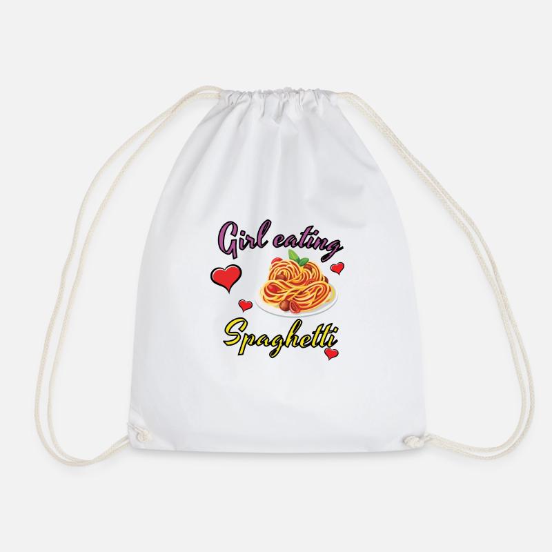 Mädchen isst Spaghetti, lustiges Design - Turnbeutel - Weiß