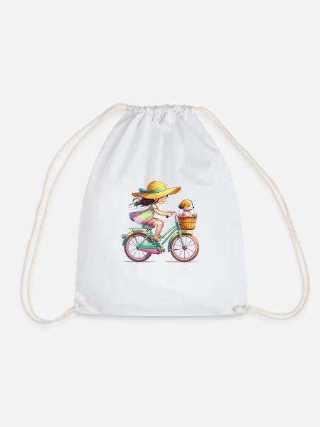 Mädchen auf Fahrrad - Turnbeutel - Weiß