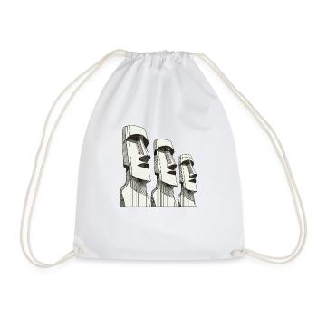 3 Moai Stone Heads Stone Statues of Easter Island - Drawstring Bag - white - Front