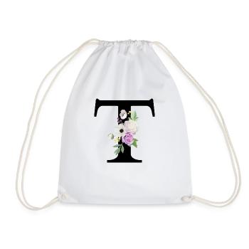 Purple Floral Letter T - Drawstring Bag - white - Front
