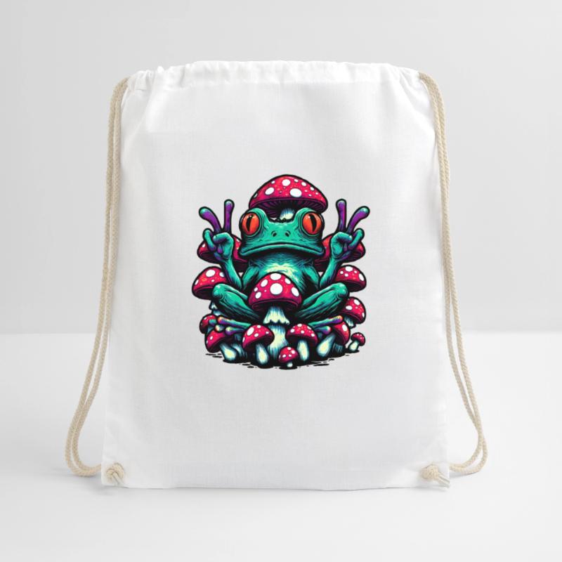 Frog with toadstool Drawstring Bag