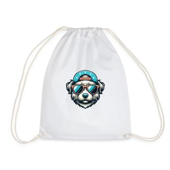 Chien mignon avec capuchon et lunettes de soleil - süsser Hund - Sac de sport léger - blanc - Devant
