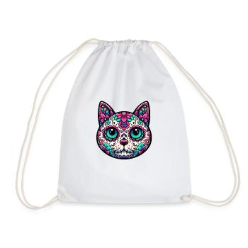 Colorful Cat Sugar Skull - Drawstring Bag - white - Front