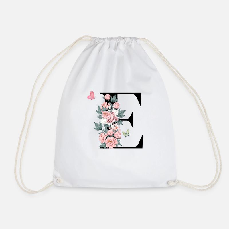 Buchstabe e rosa Blumen - Turnbeutel - Weiß