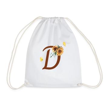 Letter d sunflower butterfly - Drawstring Bag - white - Front