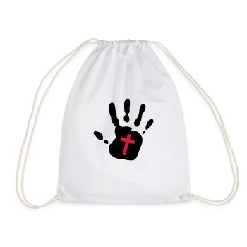 Handprint Christian Cross Cutout 2c - Drawstring Bag - white - Front