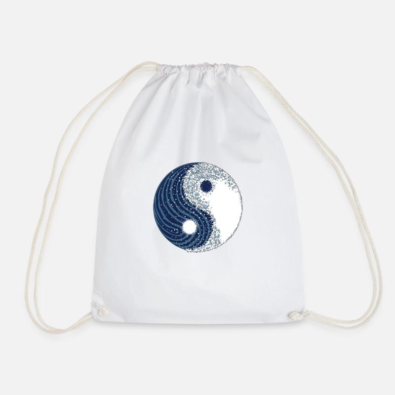 Yin yang the big wave - Drawstring Bag - white