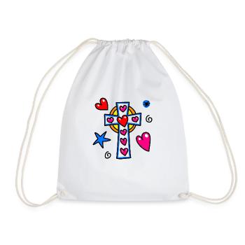 Doodle Cross Symbol - Drawstring Bag - white - Front