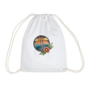 Traditional Tattoo Lighthouse - Drawstring Bag - white - Front