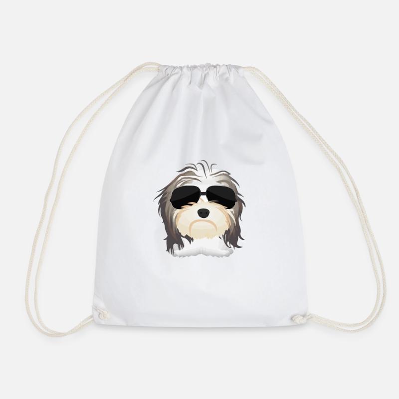 Havanese with sunglasses Dog owners - Drawstring Bag - white