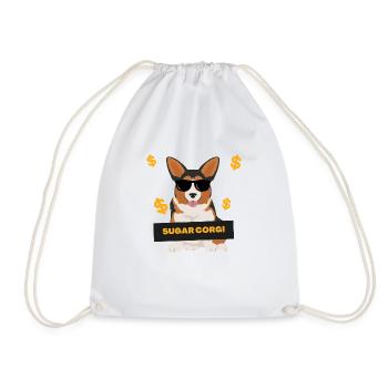 Sugar Corgi - Funny Dog and Money Print Design - Drawstring Bag - white - Front