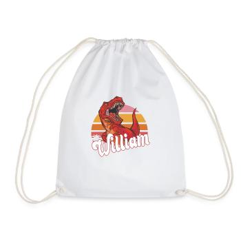 WILLIAM - Beautiful boy name with T-REX Dino - Drawstring Bag - white - Front