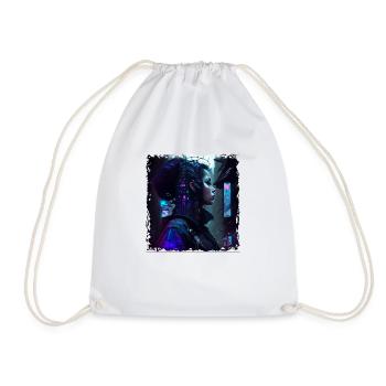 Female cyborg in a possible neon future - Drawstring Bag - white - Front