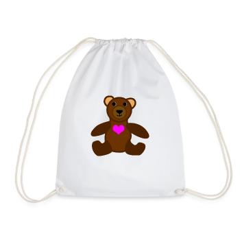 Bear with a pink heart - Drawstring Bag - white - Front