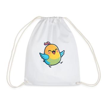 Kawaii Cute Happy Colorful Bird Dancing - Drawstring Bag - white - Front