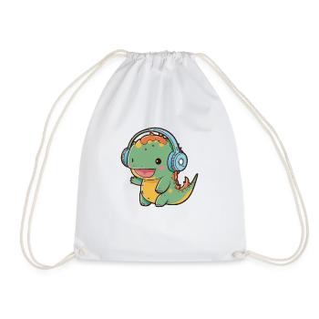 Kawaii Cute Happy Colorful Dino avec des écouteurs - Sac de sport léger - blanc - Devant