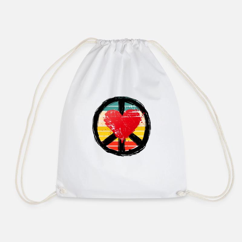 Peace and heart - Drawstring Bag - white