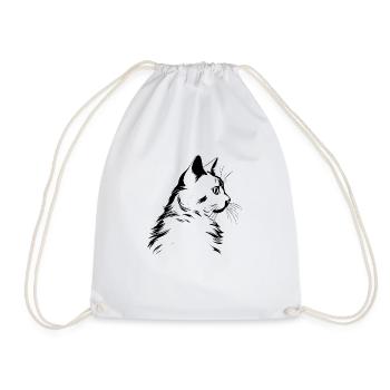 Cat, Cat Motif - Drawstring Bag - white - Front