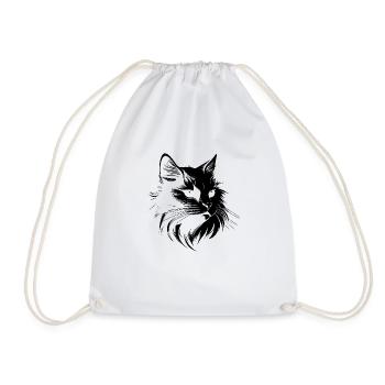 Cat, Cat Motif, Cat Face - Drawstring Bag - white - Front