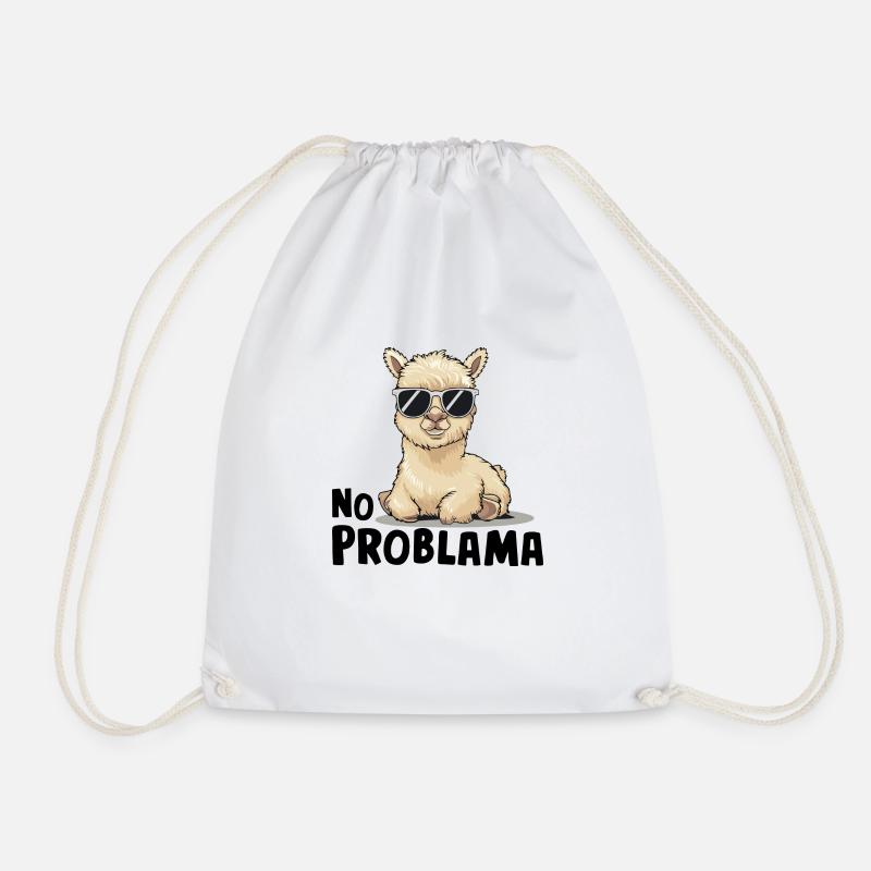 No ProbLlama T-Shirt - Cool and Fun - Drawstring Bag - white